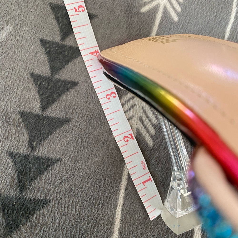 Colorblock Rhinestone Decor Pyramid Heeled Mules Size 10 - Picture 12 of 12